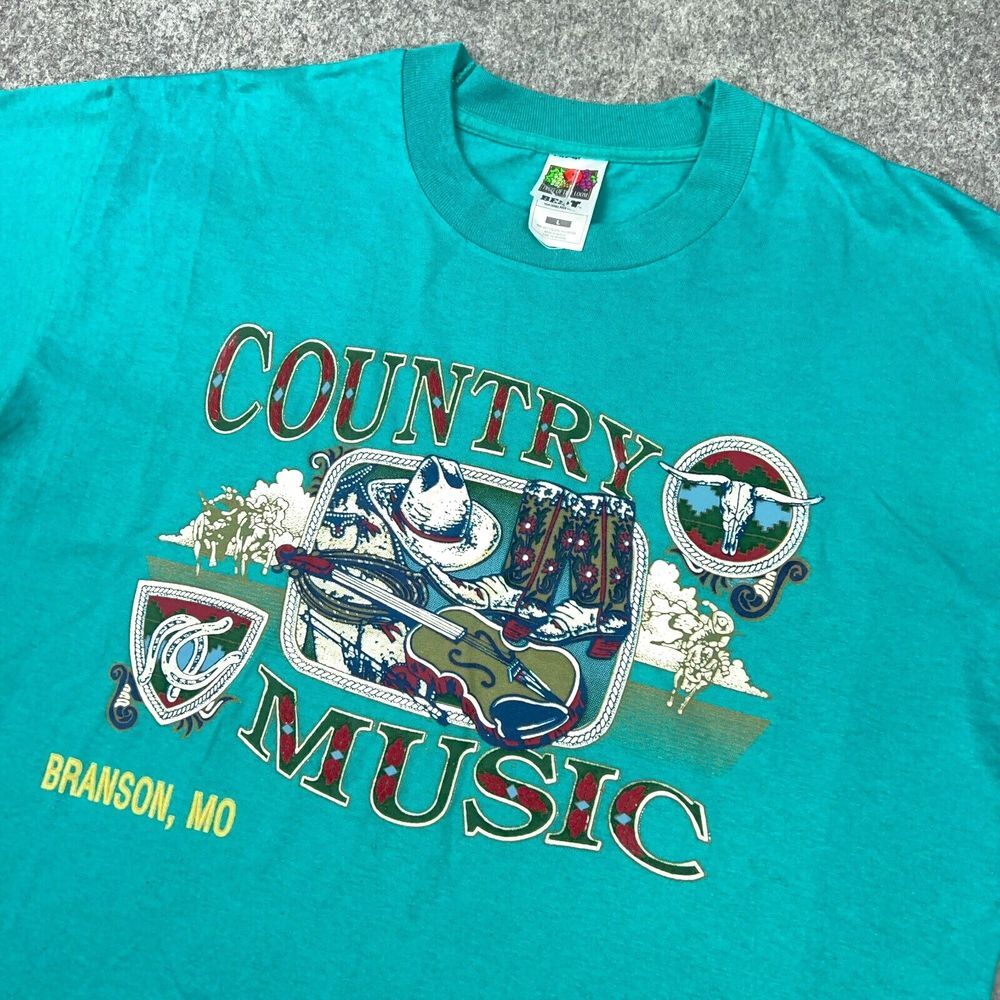 VTG Country Music Shirt Mens Large Teal Blue‎ Single Stitch Branson Missouri USA